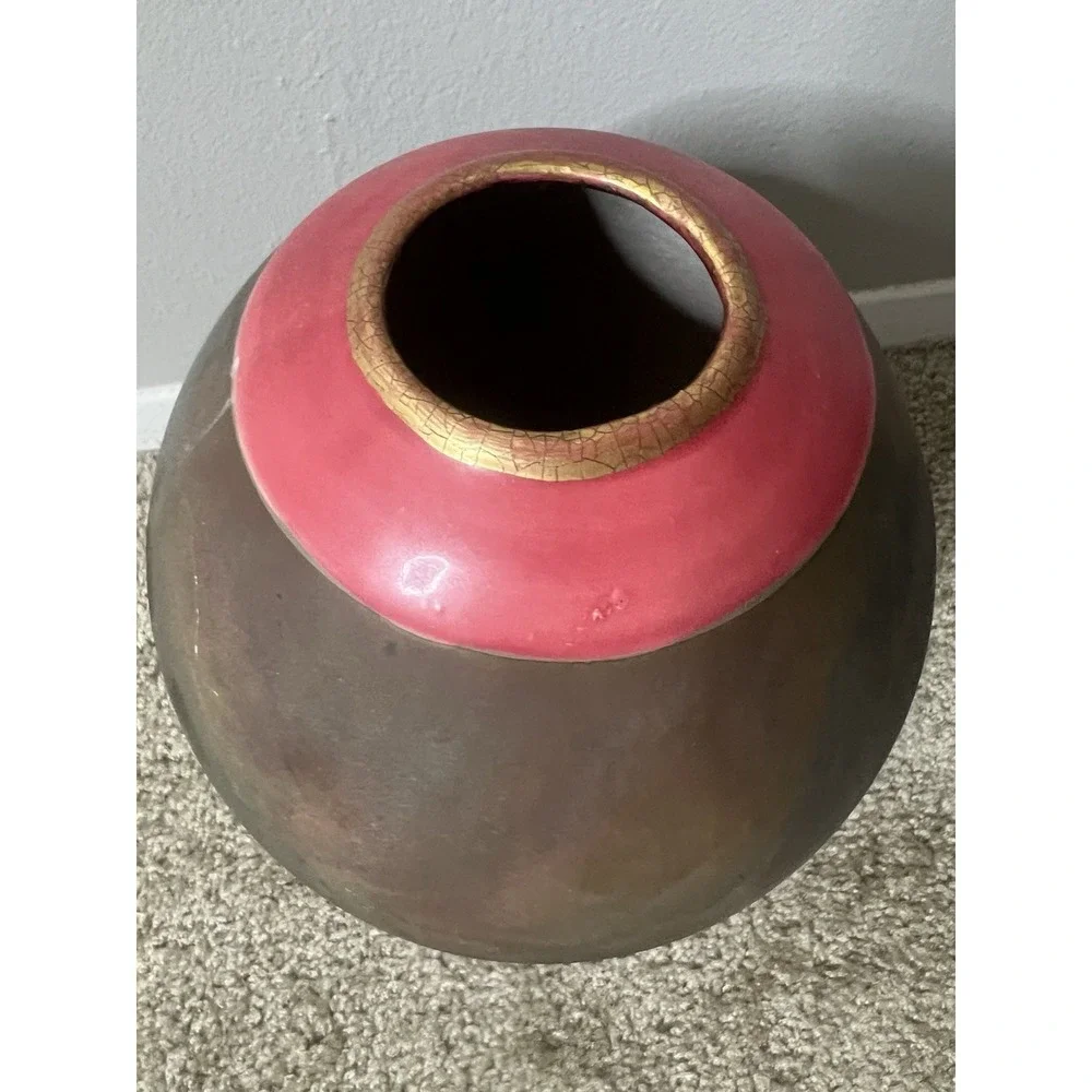 VTG. Raku Pottery Vase Signed Iridescent Earth Tone Finish 1998
